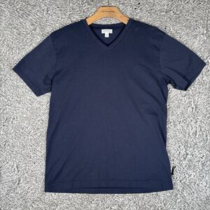Sunspel England V-Neck T-Shirt Mens Medium Navy Blue Short Sleeve Preppy Stretch